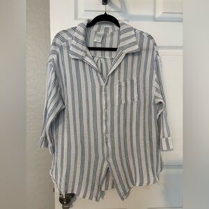 Kona Sol Blue and White Cotton Button Down Shirt